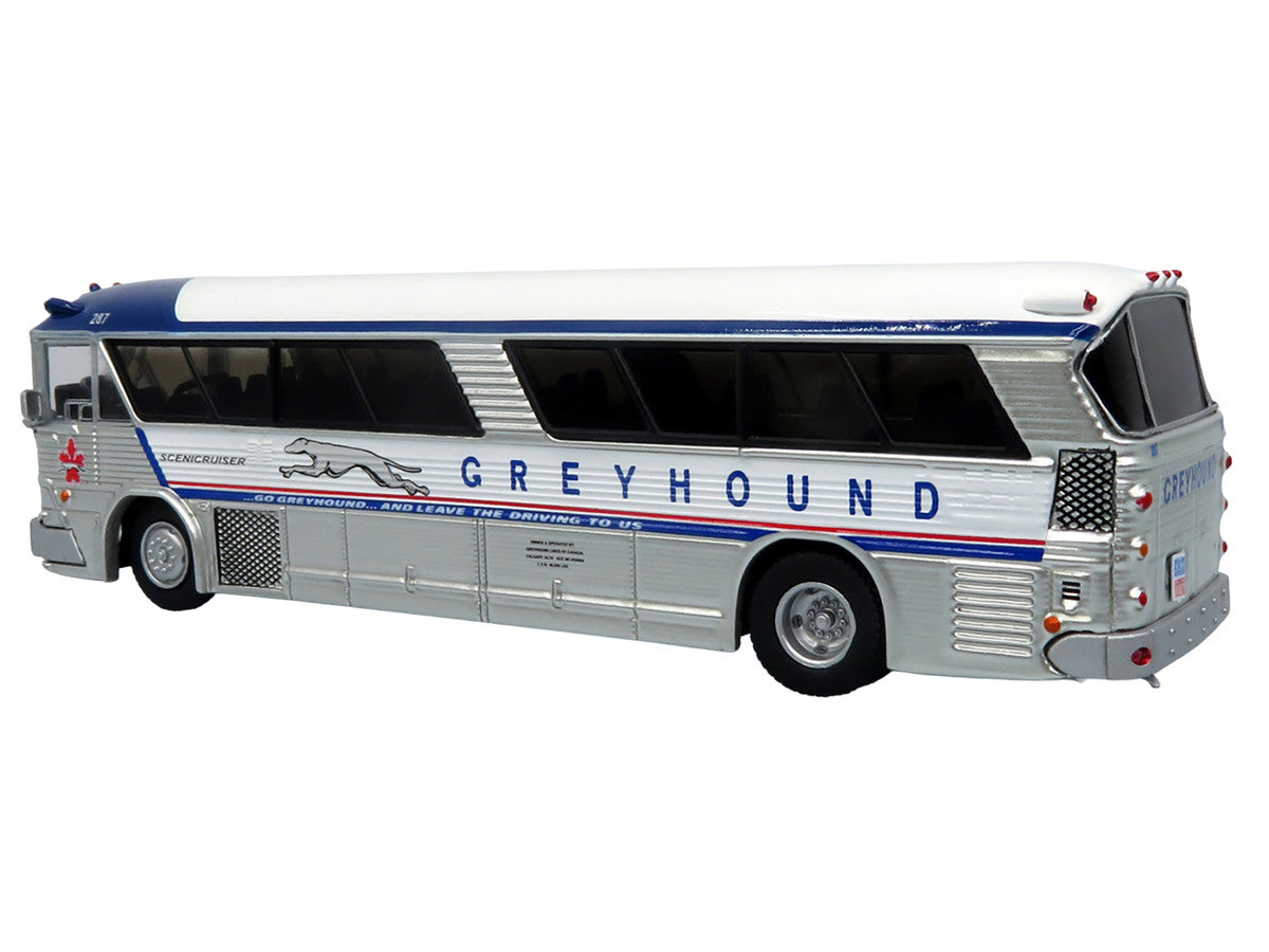 1964 MCI MC-5A Coach Bus "Greyhound Canada" White with Blue Stripes "Vintage Bus & Motorcoach Collection" Limited Edition to 504 pieces Worldwide 1/87 (HO) Diecast Model by Iconic Replicas Iconic Replicas