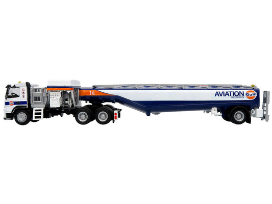 Volvo FM500 with Esterer Aviation Refueling Tanker Truck "Gulf Aviation" White with Blue Stripes Limited Edition 1/87 (HO) Diecast Model by Iconic Replicas Iconic Replicas