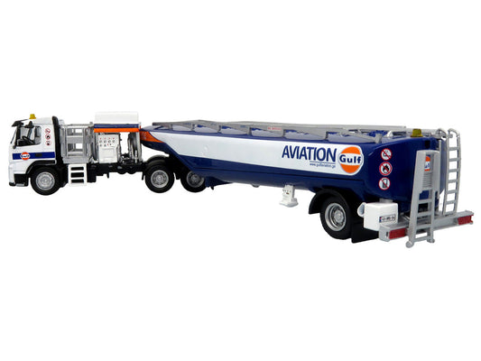 Volvo FM500 with Esterer Aviation Refueling Tanker Truck "Gulf Aviation" White with Blue Stripes Limited Edition 1/87 (HO) Diecast Model by Iconic Replicas Iconic Replicas