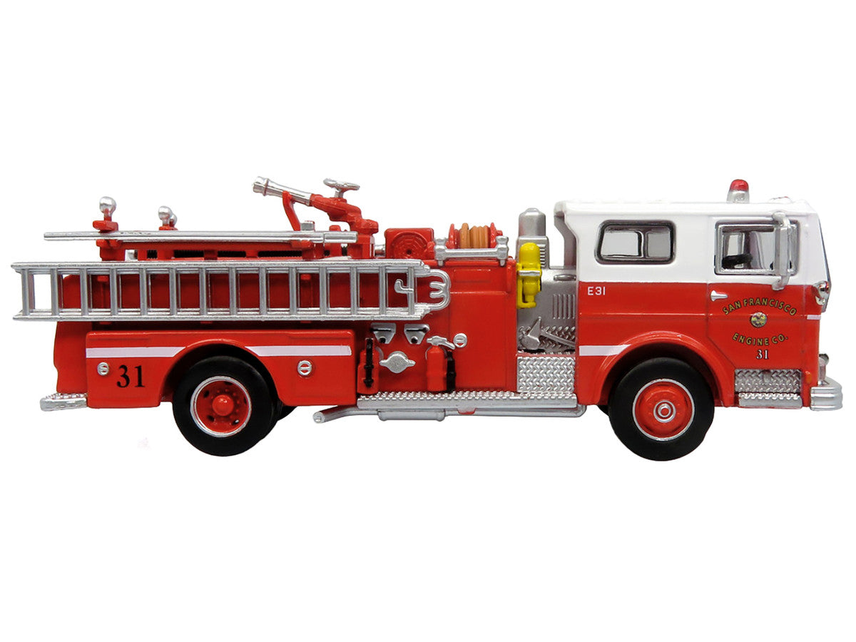 1974 Ward LaFrance Fire Engine "San Francisco Fire Department – Engine 31" Red with White Top "5 Alarm" Series Limited Edition 1/87 (HO) Diecast Model by Iconic Replicas Iconic Replicas
