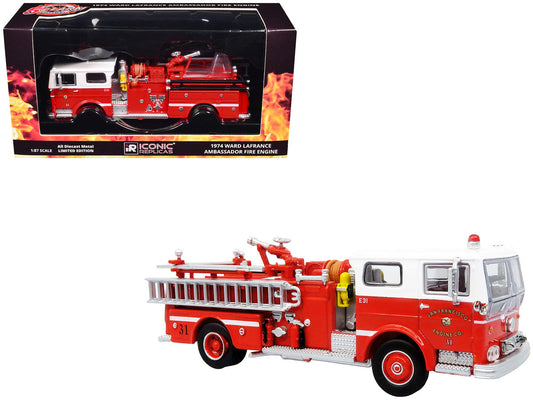 1974 Ward LaFrance Fire Engine "San Francisco Fire Department – Engine 31" Red with White Top "5 Alarm" Series Limited Edition 1/87 (HO) Diecast Model by Iconic Replicas Iconic Replicas