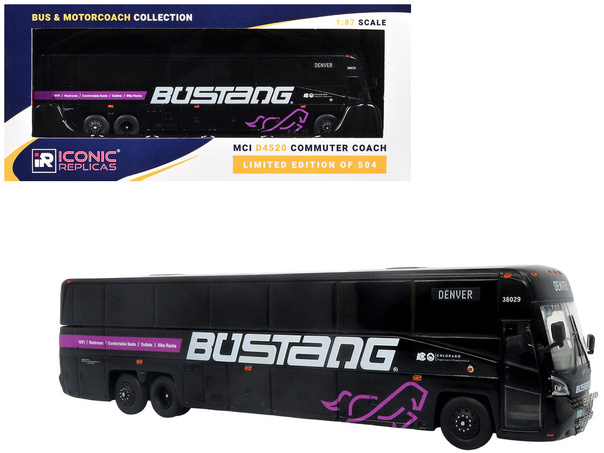MCI D4520 Commuter Coach Bus "Bustang - Colorado Department of Transportation" Black "The Bus & Motorcoach Collection" Limited Edition to 504 pieces Worldwide 1/87 (HO) Scale Diecast Model by Iconic Replicas Iconic Replicas