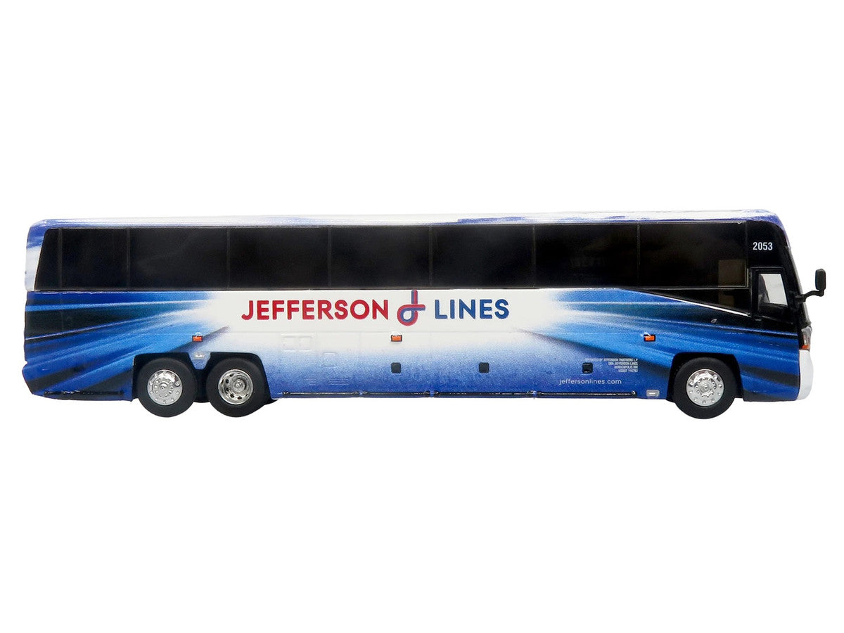 MCI D4520 Commuter Coach Bus "Jefferson Lines" White with Blue Graphics "The Bus & Motorcoach Collection" Limited Edition to 504 pieces Worldwide 1/87 (HO) Scale Diecast Model by Iconic Replicas Iconic Replicas