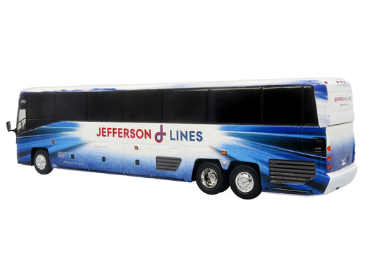 MCI D4520 Commuter Coach Bus "Jefferson Lines" White with Blue Graphics "The Bus & Motorcoach Collection" Limited Edition to 504 pieces Worldwide 1/87 (HO) Scale Diecast Model by Iconic Replicas Iconic Replicas