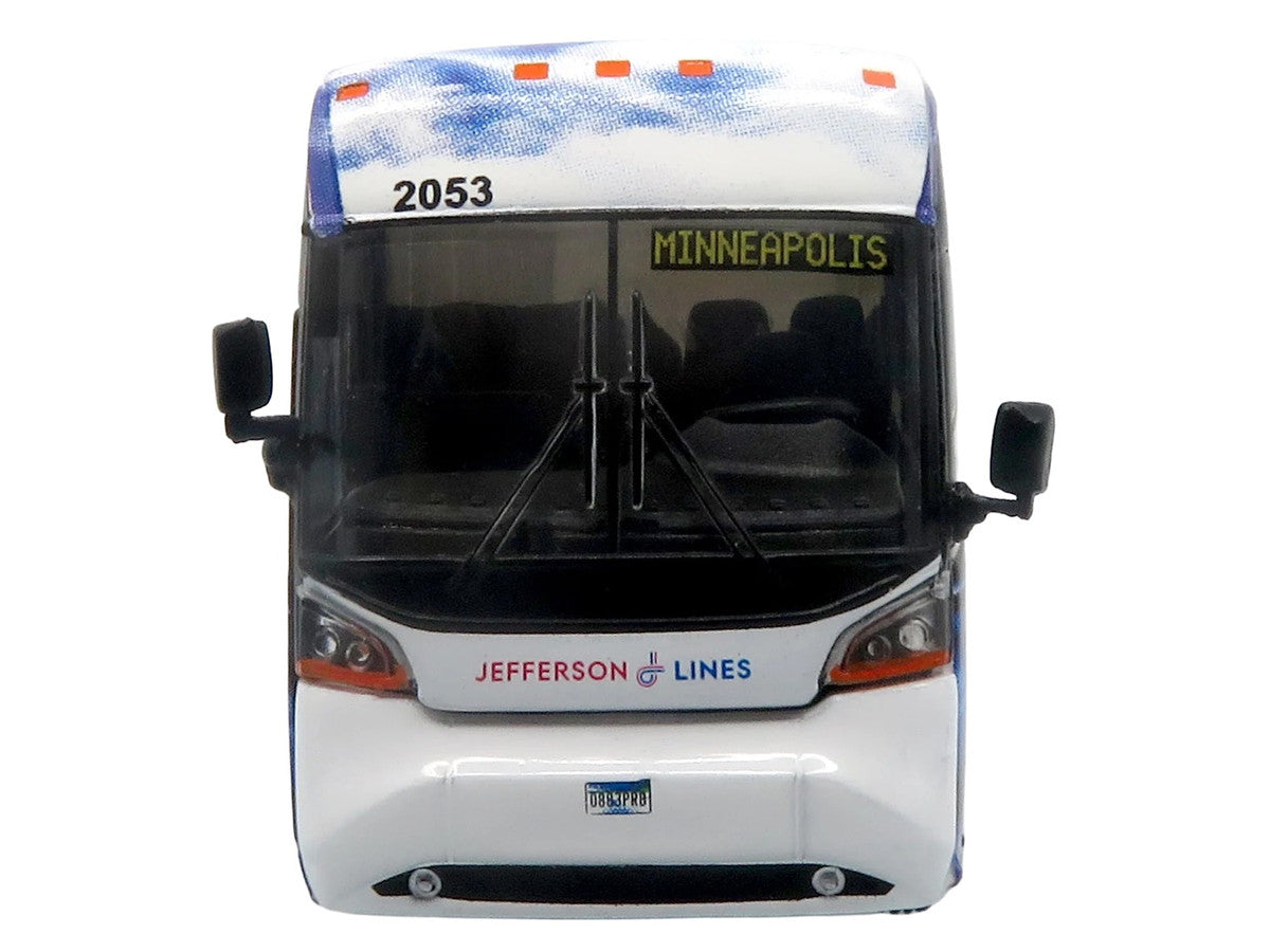 MCI D4520 Commuter Coach Bus "Jefferson Lines" White with Blue Graphics "The Bus & Motorcoach Collection" Limited Edition to 504 pieces Worldwide 1/87 (HO) Scale Diecast Model by Iconic Replicas Iconic Replicas
