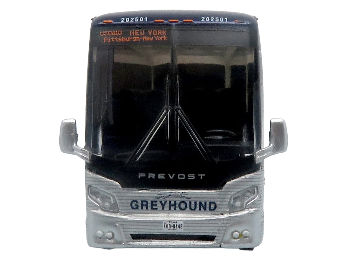 Prevost H3-45 Coach Bus "Greyhound Scenicruiser Service" White and Raw Metal "The Bus & Motorcoach Collection" Limited Edition to 504 pieces Worldwide 1/87 (HO) Scale Diecast Model by Iconic Replicas Iconic Replicas