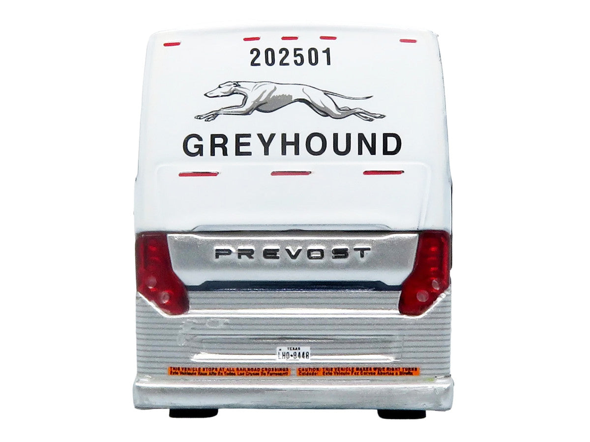 Prevost H3-45 Coach Bus "Greyhound Scenicruiser Service" White and Raw Metal "The Bus & Motorcoach Collection" Limited Edition to 504 pieces Worldwide 1/87 (HO) Scale Diecast Model by Iconic Replicas Iconic Replicas