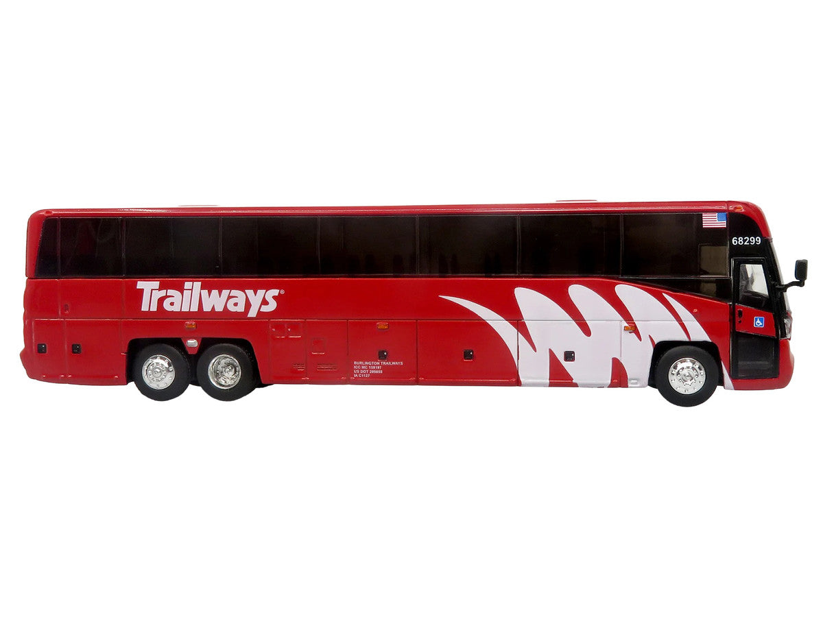 MCI D4520 Commuter Coach Bus "Burlington Trailways" Red with White Graphics "The Bus & Motorcoach Collection" Limited Edition to 504 pieces Worldwide 1/87 (HO) Scale Diecast Model by Iconic Replicas Iconic Replicas