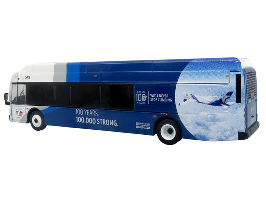 New Flyer Xcelsior XN40 Transit Bus "Delta Air Lines 100th Anniversary" Blue and White with Graphics "The Bus & Motorcoach Collection" Limited Edition 1/87 (HO) Scale Diecast Model by Iconic Replicas Iconic Replicas