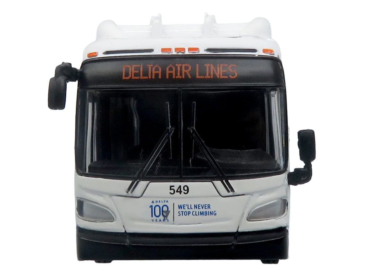 New Flyer Xcelsior XN40 Transit Bus "Delta Air Lines 100th Anniversary" Blue and White with Graphics "The Bus & Motorcoach Collection" Limited Edition 1/87 (HO) Scale Diecast Model by Iconic Replicas Iconic Replicas