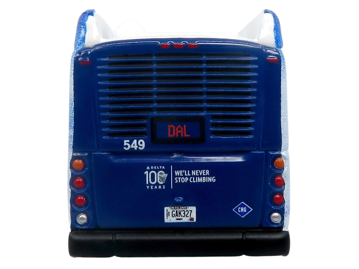 New Flyer Xcelsior XN40 Transit Bus "Delta Air Lines 100th Anniversary" Blue and White with Graphics "The Bus & Motorcoach Collection" Limited Edition 1/87 (HO) Scale Diecast Model by Iconic Replicas Iconic Replicas