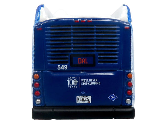 New Flyer Xcelsior XN40 Transit Bus "Delta Air Lines 100th Anniversary" Blue and White with Graphics "The Bus & Motorcoach Collection" Limited Edition 1/87 (HO) Scale Diecast Model by Iconic Replicas Iconic Replicas