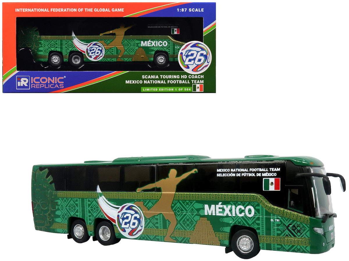 Scania Touring HD Coach Bus "Mexico National Football Team" Green with Graphics "International Federation of the Global Game" Series Limited Edition to 504 pieces Worldwide 1/87 (HO) Diecast Model by Iconic Replicas-0