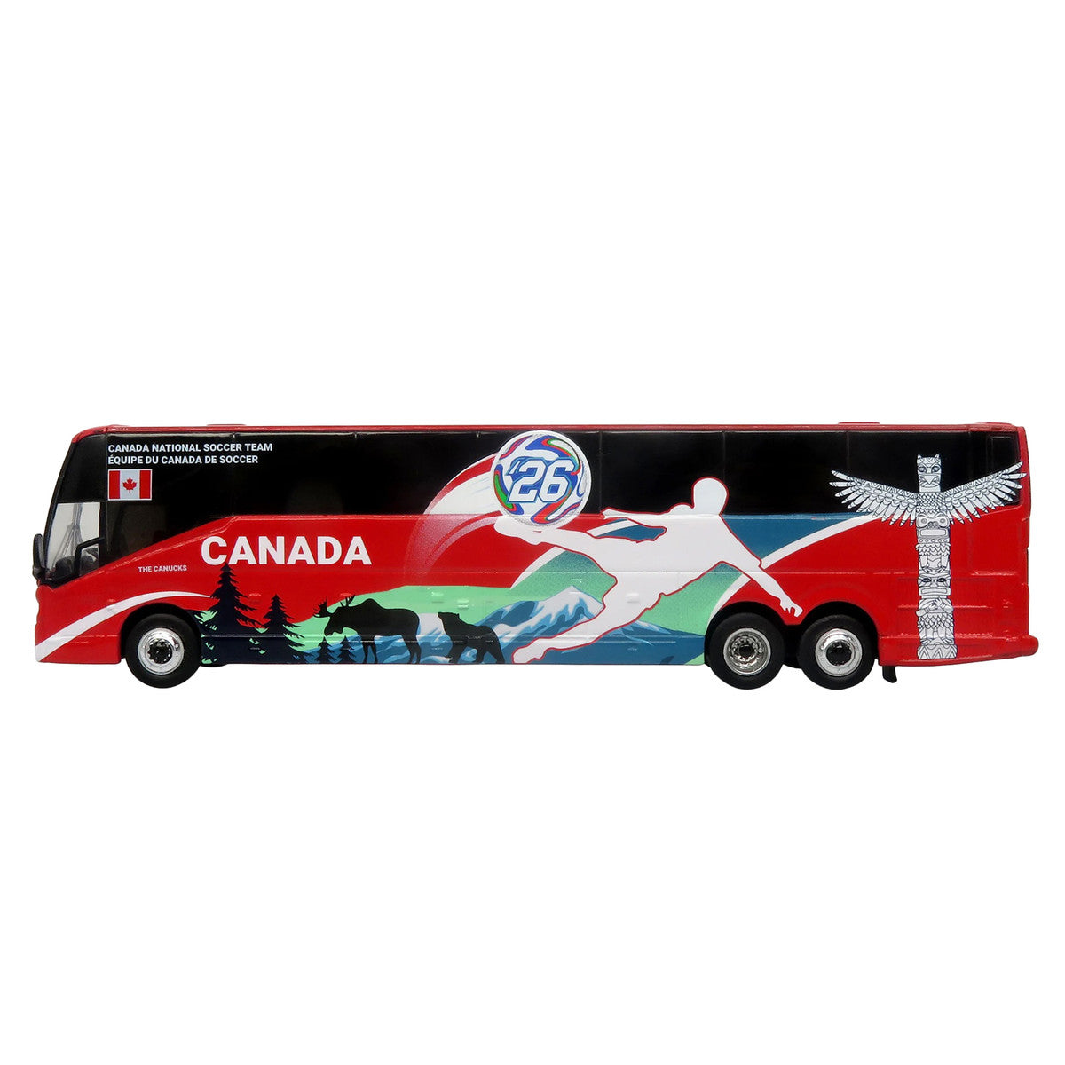 Prevost H3-45 Coach Bus "Canada National Soccer Team" Red with Graphics "International Federation of the Global Game" Series Limited Edition to 504 pieces Worldwide 1/87 (HO) Diecast Model by Iconic Replicas Iconic Replicas
