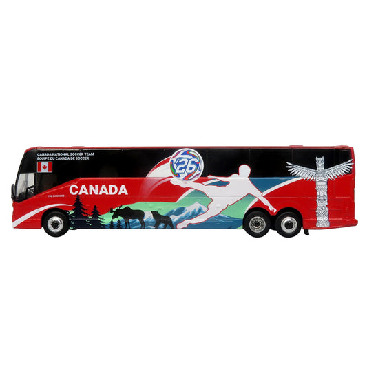 Prevost H3-45 Coach Bus "Canada National Soccer Team" Red with Graphics "International Federation of the Global Game" Series Limited Edition to 504 pieces Worldwide 1/87 (HO) Diecast Model by Iconic Replicas-1