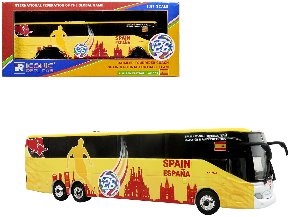 Daimler Tourrider Coach Bus "Spain National Football Team" Yellow with Graphics "International Federation of the Global Game" Series Limited Edition to 504 pieces Worldwide 1/87 (HO) Diecast Model by Iconic Replicas-4