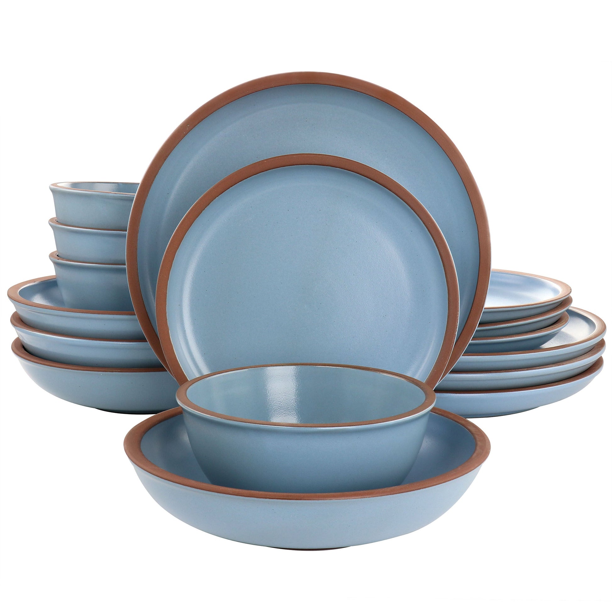 Soho Lounge Lagos 16 Piece Terracotta Double Bowl Dinnerware Set in Solid Matte Blue W2B