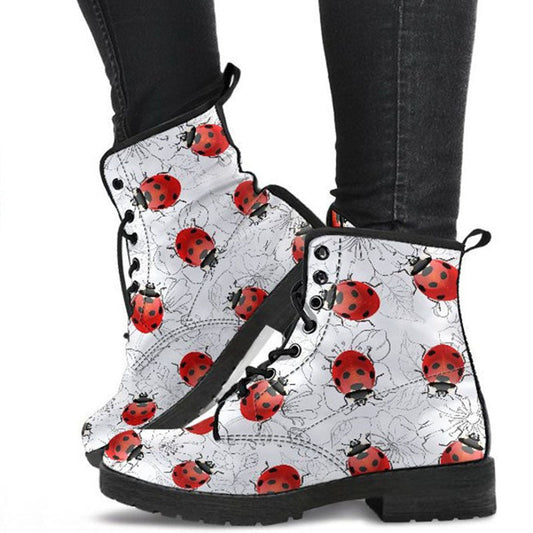 Women's High Help Combat Boots Seven Star Ladybird Cute Cartoon British Work Clothes Boots LadyShow.Store