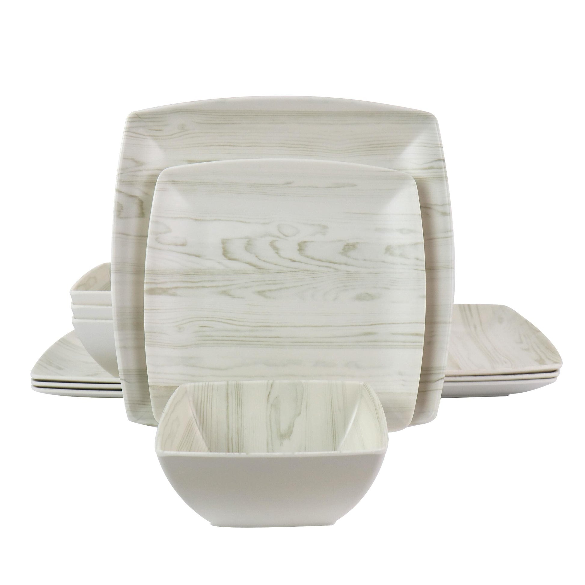 Gibson Home Woodgrain 12 Piece Melamine Dinnerware Set W2B