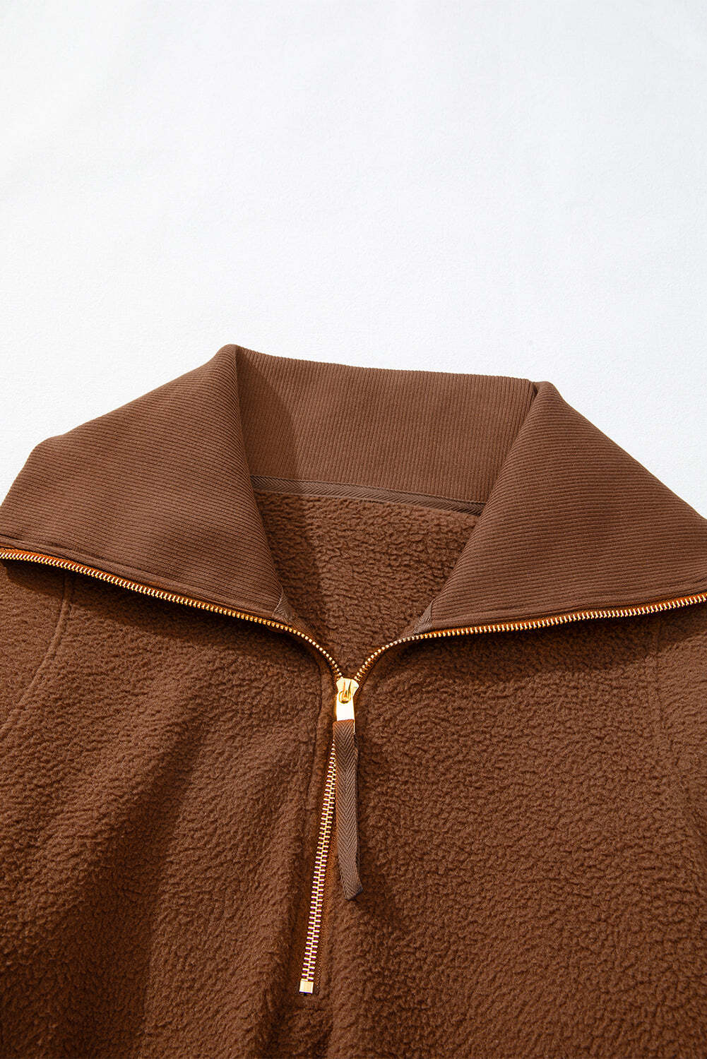 Brown Half Zip Fleece Pullover Sweatshirt W2B