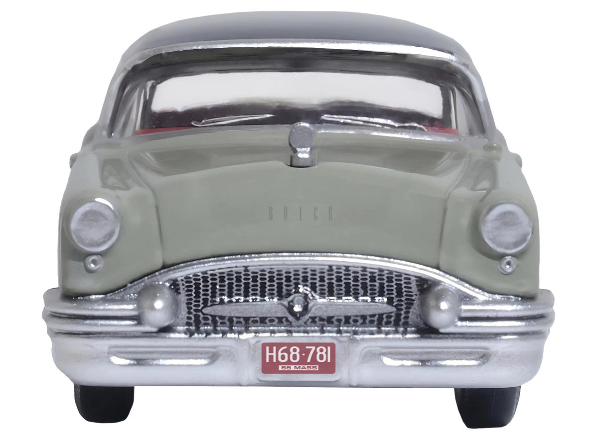 1955 Buick Century Windsor Gray and Dover White with Carlsbad Black Top 1/87 (HO) Scale Diecast Model Car by Oxford Diecast Oxford Diecast