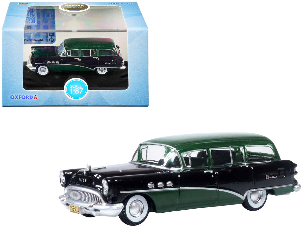 1954 Buick Century Estate Wagon Baffin Green and Carlsbad Black 1/87 (HO) Scale Diecast Model Car by Oxford Diecast-2