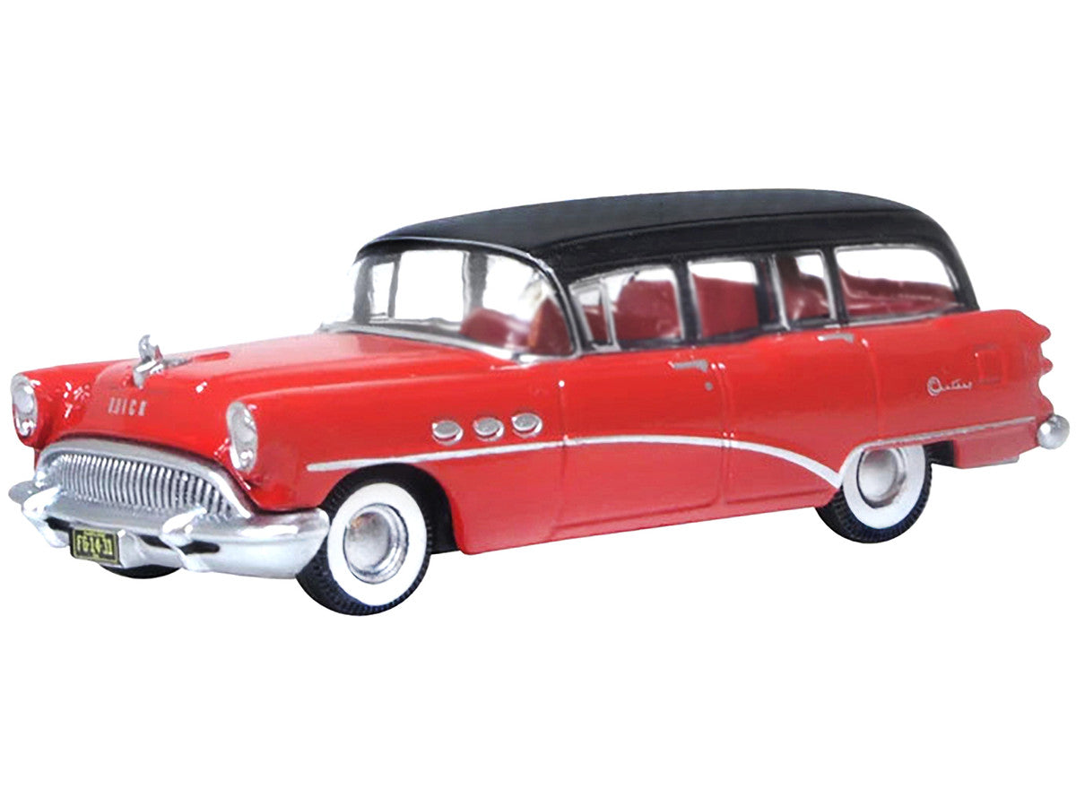 1954 Buick Century Estate Wagon Matador Red and Carlsbad Black with Red Interior 1/87 (HO) Scale Diecast Model Car by Oxford Diecast Oxford Diecast