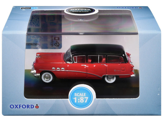 1954 Buick Century Estate Wagon Matador Red and Carlsbad Black with Red Interior 1/87 (HO) Scale Diecast Model Car by Oxford Diecast Oxford Diecast