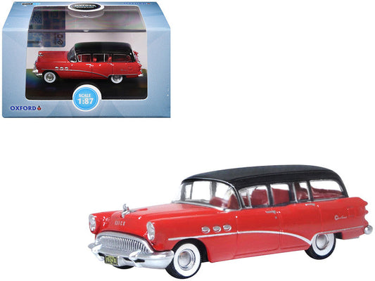 1954 Buick Century Estate Wagon Matador Red and Carlsbad Black with Red Interior 1/87 (HO) Scale Diecast Model Car by Oxford Diecast Oxford Diecast