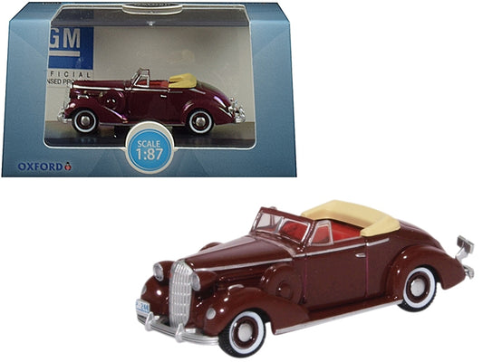 1936 Buick Special Convertible Coupe Cardinal Maroon 1/87 (HO) Scale Diecast Model Car by Oxford Diecast