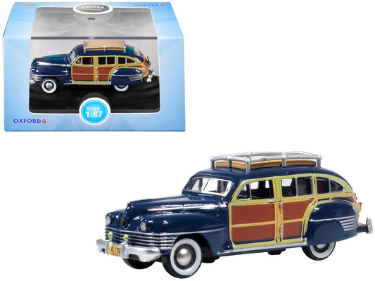1942 Chrysler Town & Country Woody Wagon South Sea Blue with Wood Panels and Roof Rack 1/87 (HO) Scale Diecast Model Car by Oxford Diecast