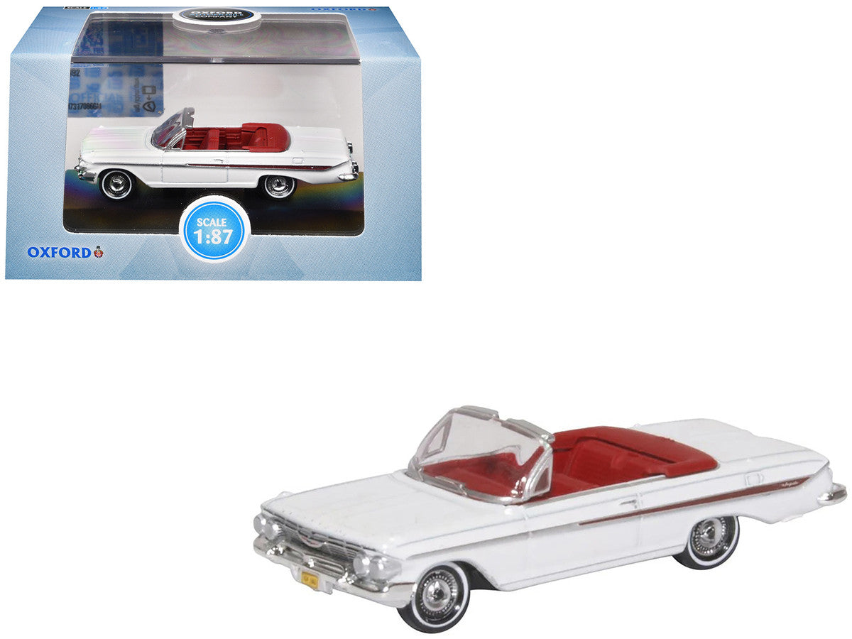 1961 Chevrolet Impala Convertible Ermine White with Roman Red Interior 1/87 (HO) Scale Diecast Model Car by Oxford Diecast Oxford Diecast