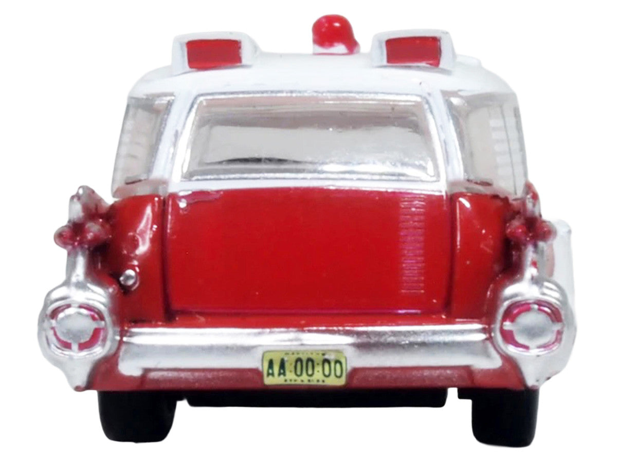 1959 Cadillac Miller-Meteor Ambulance Red and White 1/100 Scale Diecast Model Car by Oxford Diecast Oxford Diecast