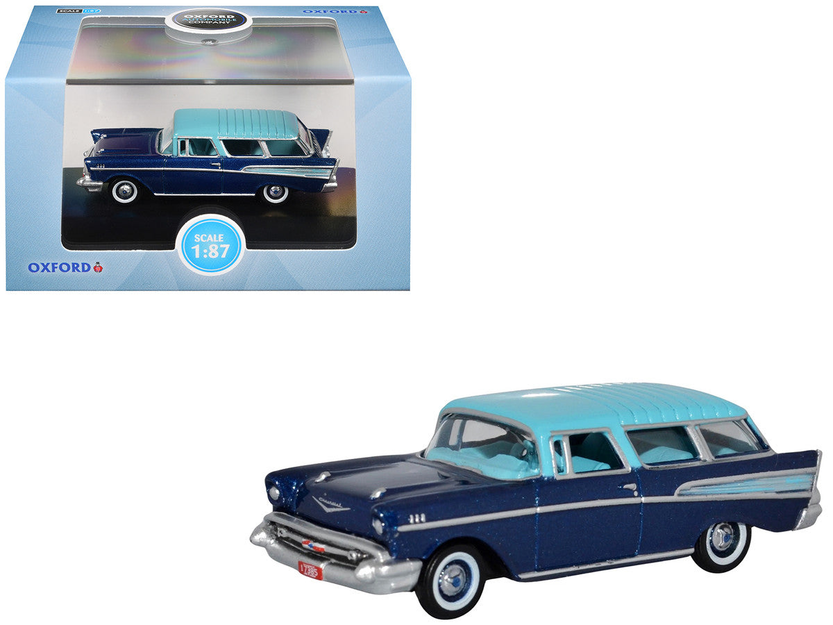 1957 Chevrolet Nomad Larkspur Blue with Harbor Blue Top 1/87 (HO) Scale Diecast Model Car by Oxford Diecast Oxford Diecast