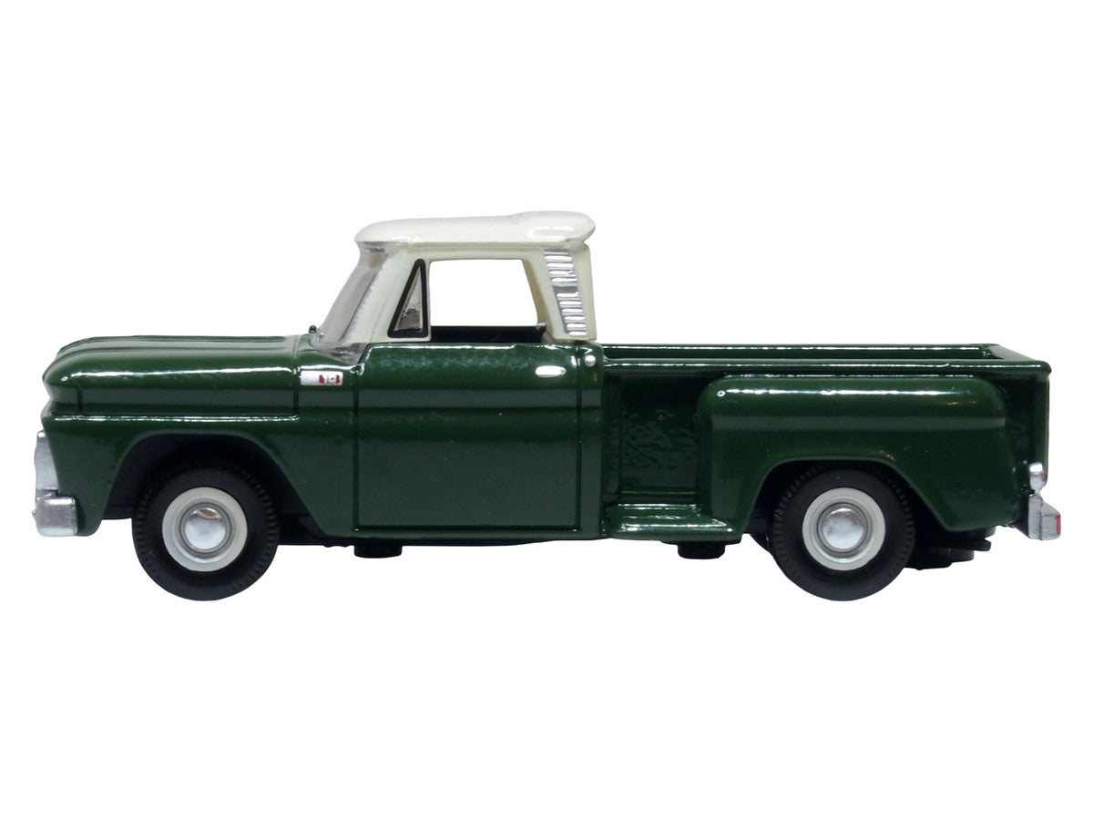 1965 Chevrolet C10 Stepside Pickup Truck Dark Green with Ivory Top 1/87 (HO) Scale Diecast Model Car by Oxford Diecast Oxford Diecast