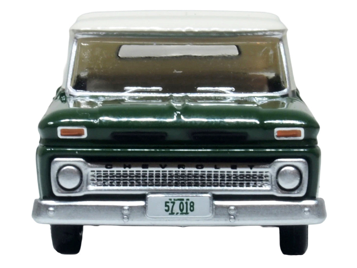 1965 Chevrolet C10 Stepside Pickup Truck Dark Green with Ivory Top 1/87 (HO) Scale Diecast Model Car by Oxford Diecast Oxford Diecast