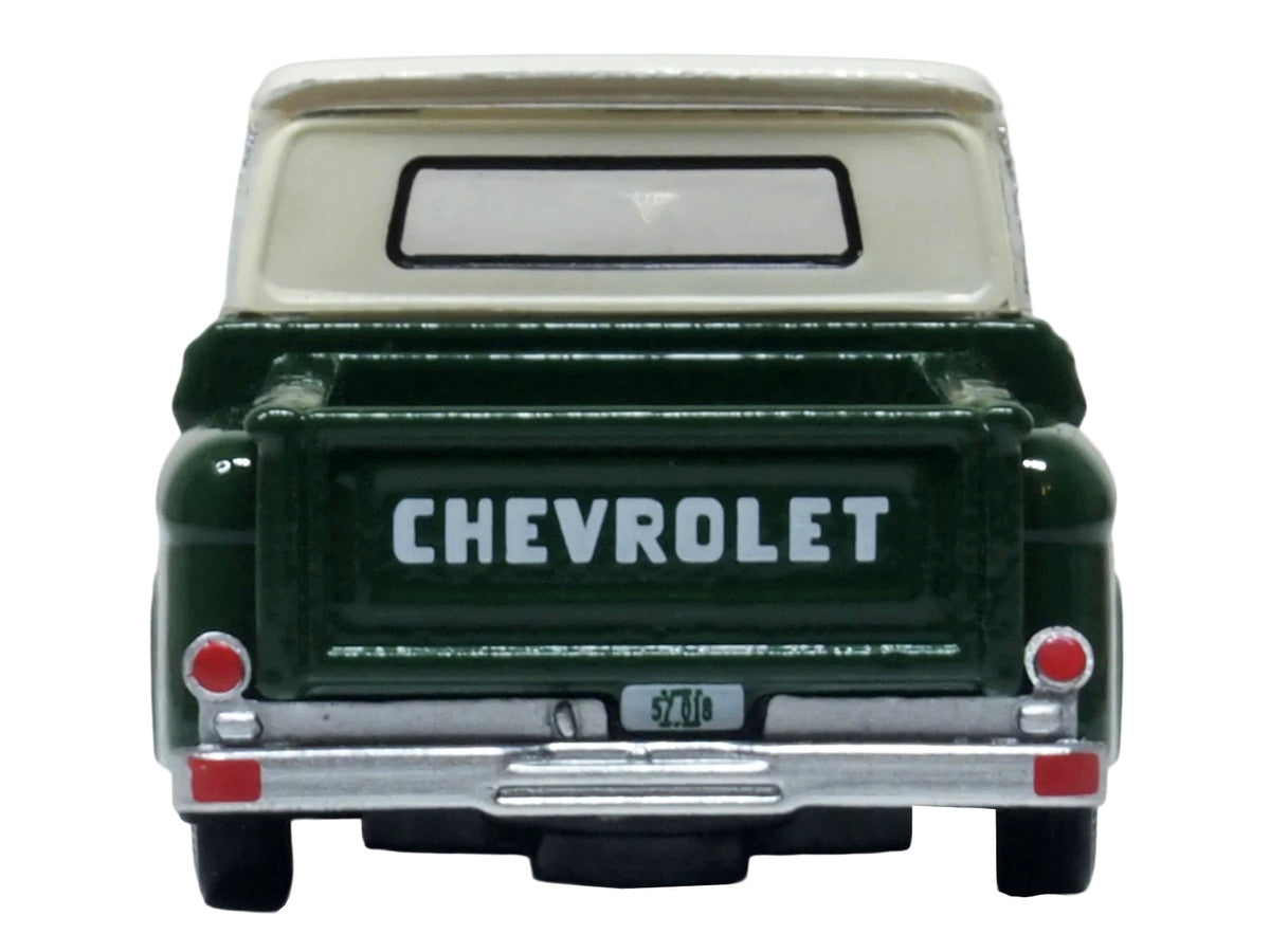 1965 Chevrolet C10 Stepside Pickup Truck Dark Green with Ivory Top 1/87 (HO) Scale Diecast Model Car by Oxford Diecast Oxford Diecast