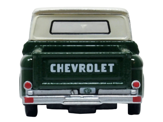1965 Chevrolet C10 Stepside Pickup Truck Dark Green with Ivory Top 1/87 (HO) Scale Diecast Model Car by Oxford Diecast Oxford Diecast