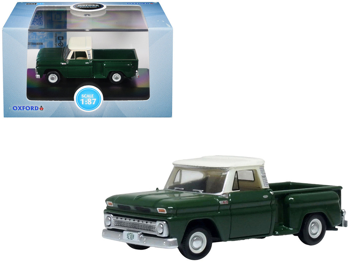 1965 Chevrolet C10 Stepside Pickup Truck Dark Green with Ivory Top 1/87 (HO) Scale Diecast Model Car by Oxford Diecast Oxford Diecast