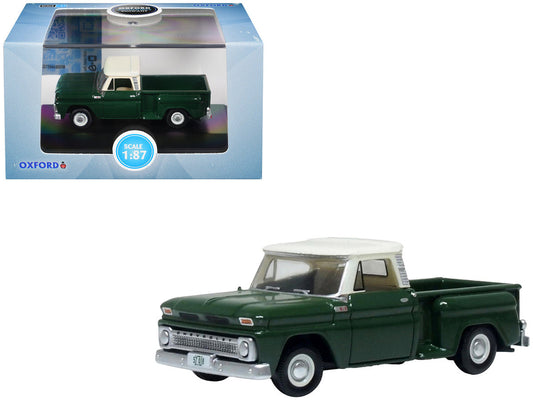 1965 Chevrolet C10 Stepside Pickup Truck Dark Green with Ivory Top 1/87 (HO) Scale Diecast Model Car by Oxford Diecast Oxford Diecast