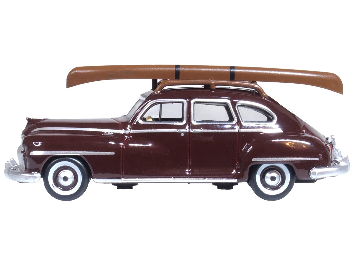 1946 DeSoto Suburban with Roof Rack and Canoe Royal Maroon 1/87 (HO) Scale Diecast Model Car by Oxford Diecast Oxford Diecast