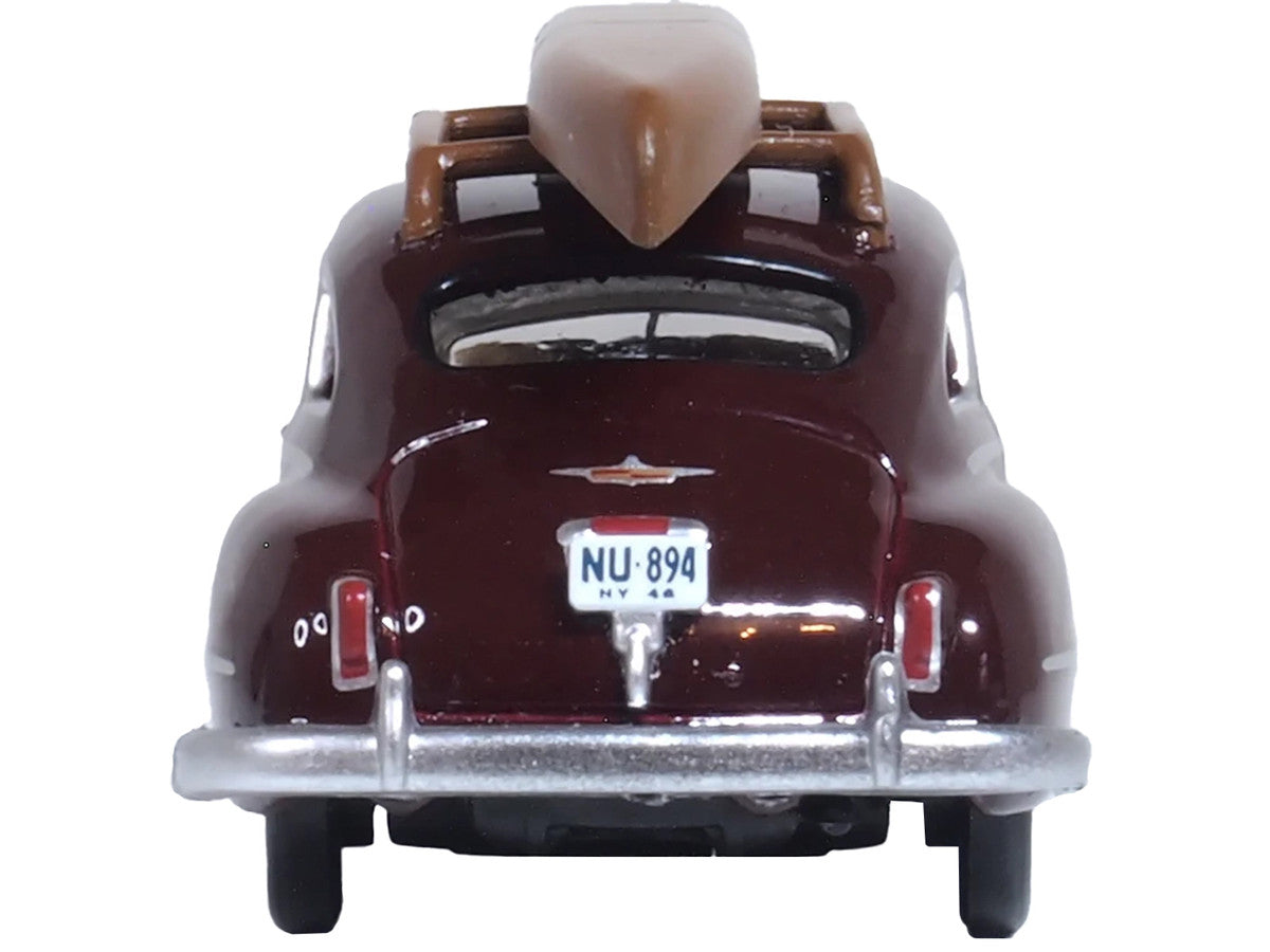 1946 DeSoto Suburban with Roof Rack and Canoe Royal Maroon 1/87 (HO) Scale Diecast Model Car by Oxford Diecast Oxford Diecast