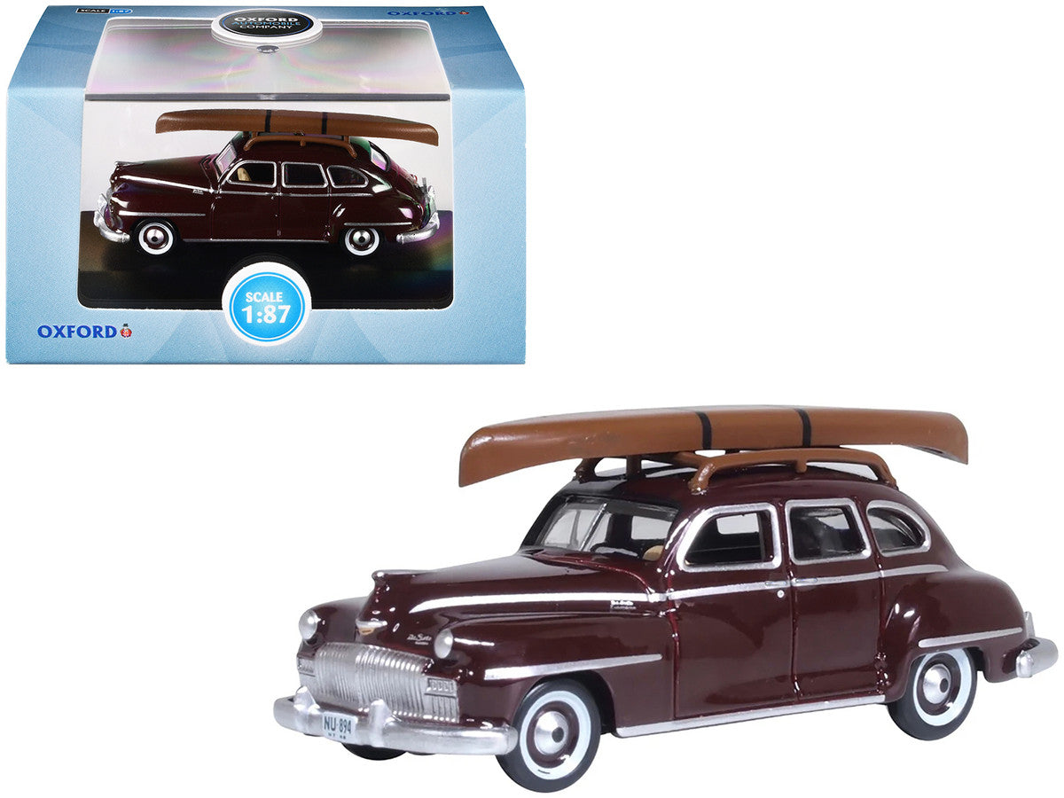 1946 DeSoto Suburban with Roof Rack and Canoe Royal Maroon 1/87 (HO) Scale Diecast Model Car by Oxford Diecast Oxford Diecast