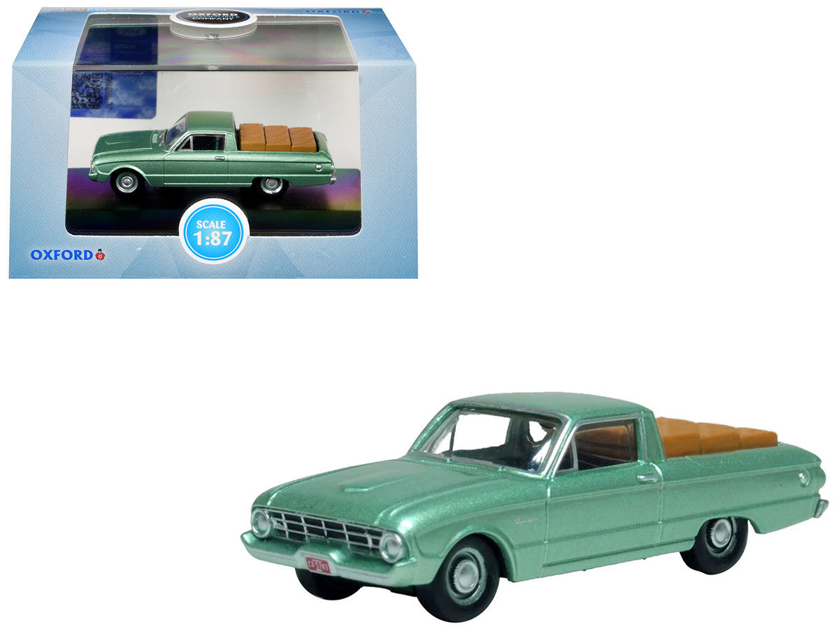 1960 Ford Falcon Ranchero Meadowvale Green Metallic with Load of Boxes 1/87 (HO) Scale Diecast Model Car by Oxford Diecast Oxford Diecast