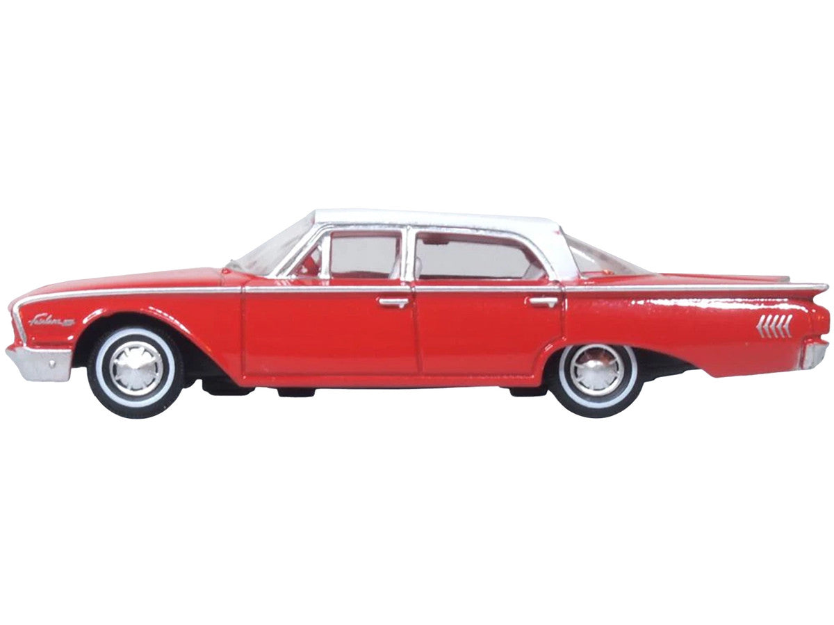1960 Ford Fairlane Sedan 500 Monte Carlo Red with Corinthian White Top and Interior 1/87 (HO) Scale Diecast Model Car by Oxford Diecast Oxford Diecast