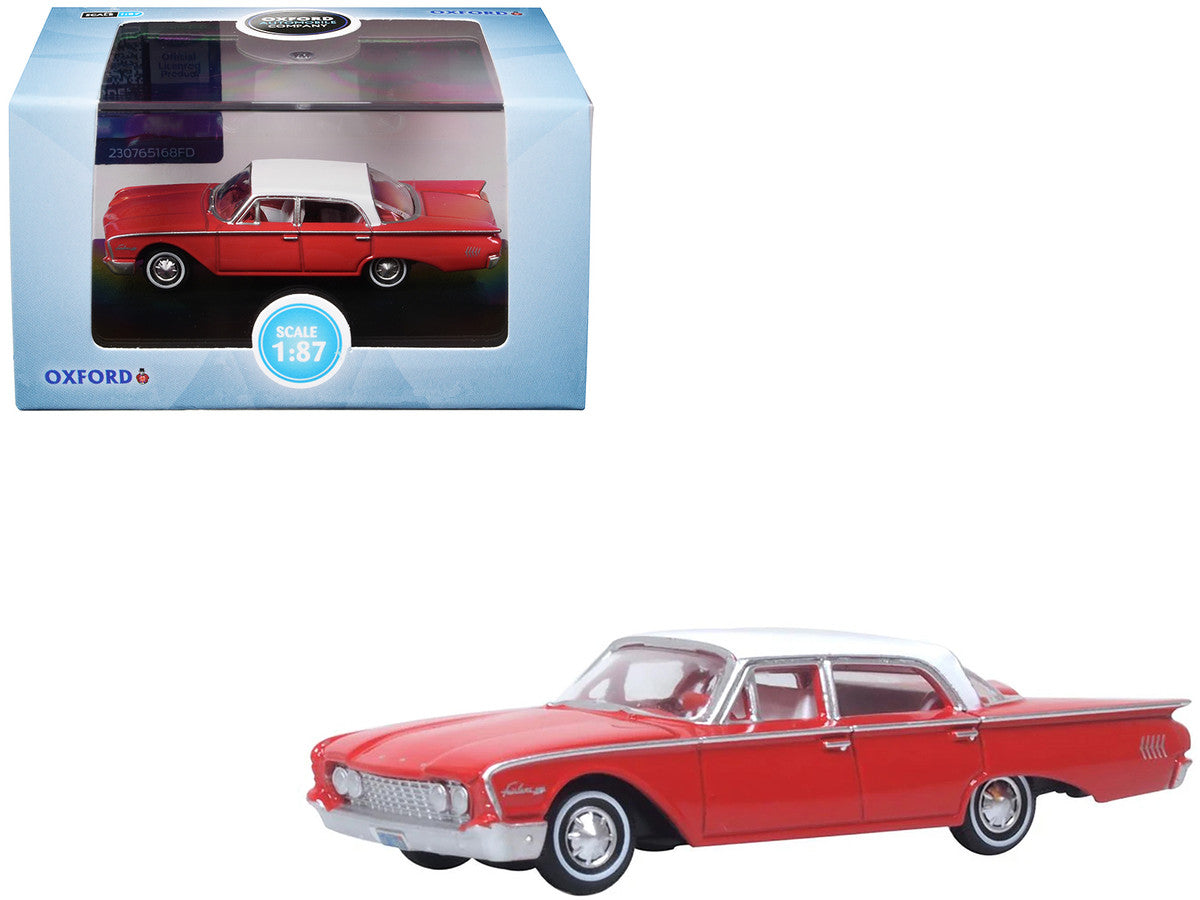 1960 Ford Fairlane Sedan 500 Monte Carlo Red with Corinthian White Top and Interior 1/87 (HO) Scale Diecast Model Car by Oxford Diecast Oxford Diecast