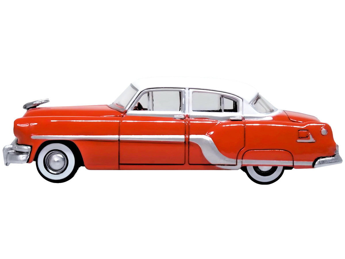 1954 Pontiac Chieftain 4 Door Coral Red with Winter White Top 1/87 (HO) Scale Diecast Model Car by Oxford Diecast Oxford Diecast