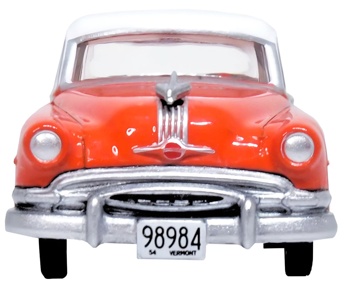 1954 Pontiac Chieftain 4 Door Coral Red with Winter White Top 1/87 (HO) Scale Diecast Model Car by Oxford Diecast Oxford Diecast