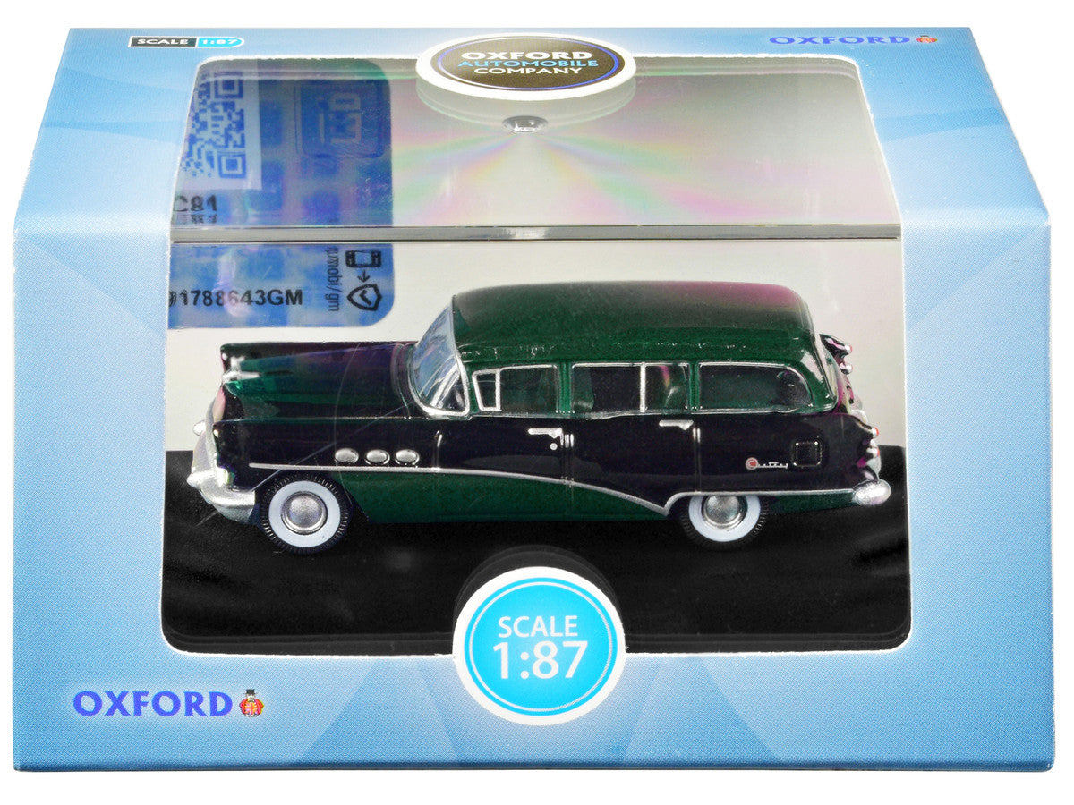 1954 Buick Century Estate Wagon Baffin Green and Carlsbad Black 1/87 (HO) Scale Diecast Model Car by Oxford Diecast-1