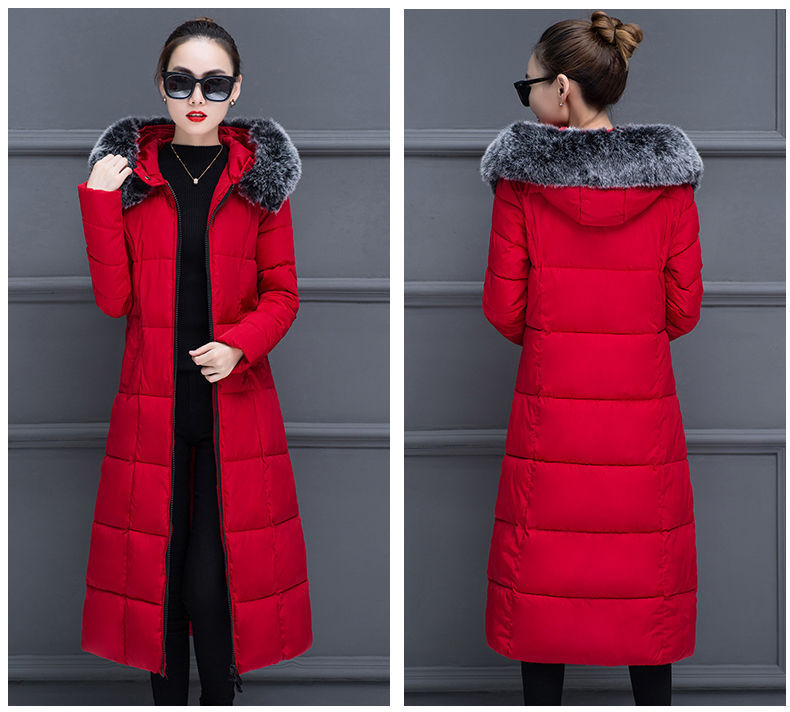 Hooded Padded Jacket with Fur Collar and Color Block Pi-Mart